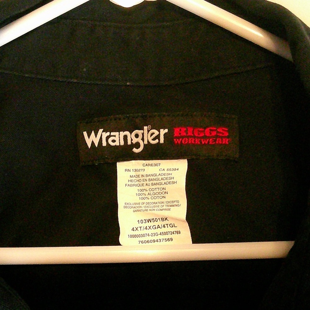 Wrangler RIGGS Workwear Shirt Jacket Button Up Long Sleeve Black 4XLT - Picture 3 of 3
